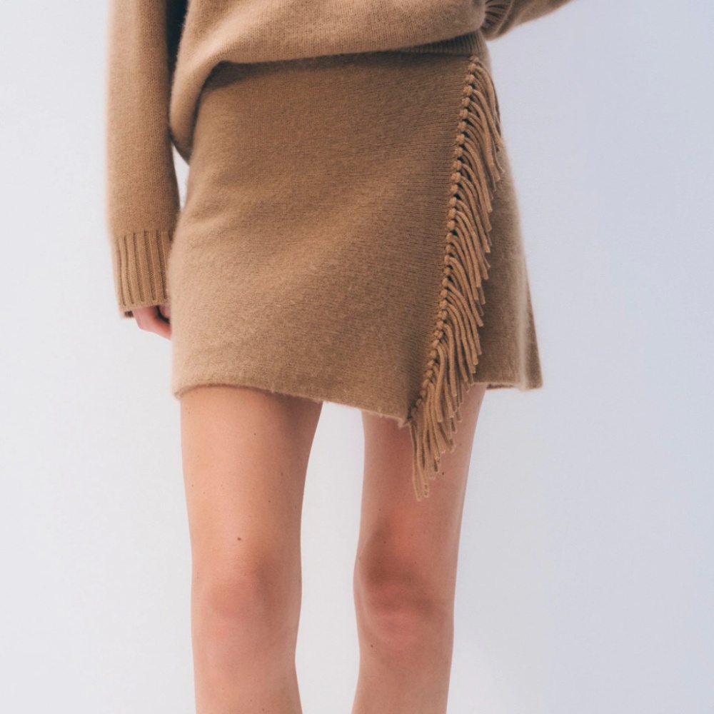 White + Warren Cashmere Fringe Mini Skirt BLACK